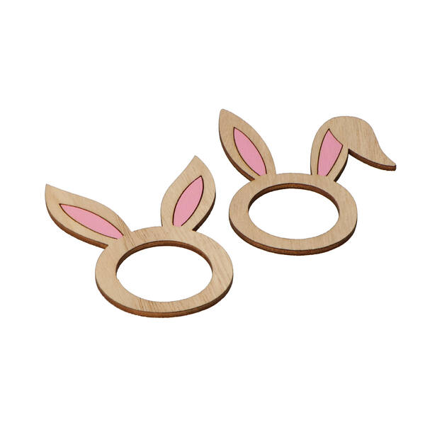 Houten ring met paasoren roze 100 mm (22914-100-124) per 12 stuks