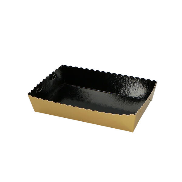 Dessertkorf/truffelbakje glanzend goud/zwart 10x16x3,5 cm