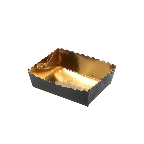 Dessertkorf/truffelbakje glanzend goud/zwart 75x100+35 mm