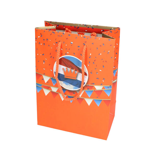 Draagtassen papier dessin 'Kingsday oranje' 180x100x245+50 mm