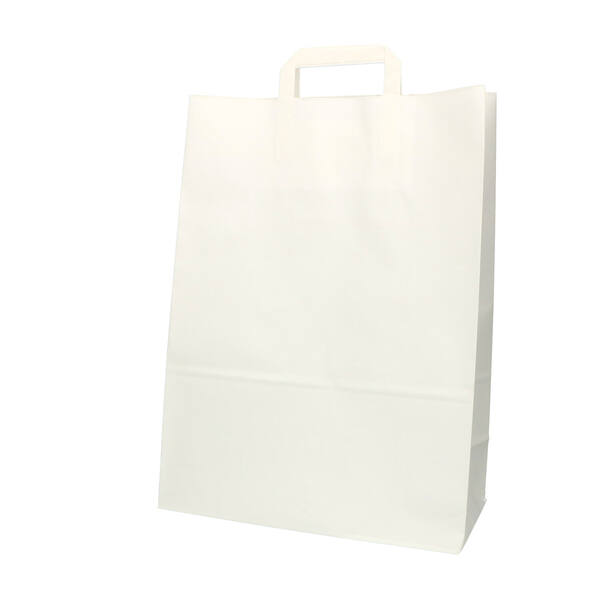 Draagtassen kraft papier wit 320x150x430 mm met platte handgrepen