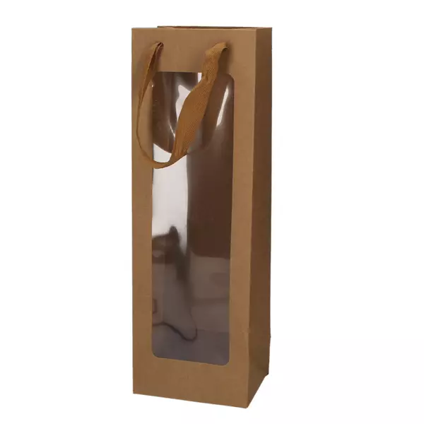 Draagtassen kraft met PET venster 120x90x360 mm