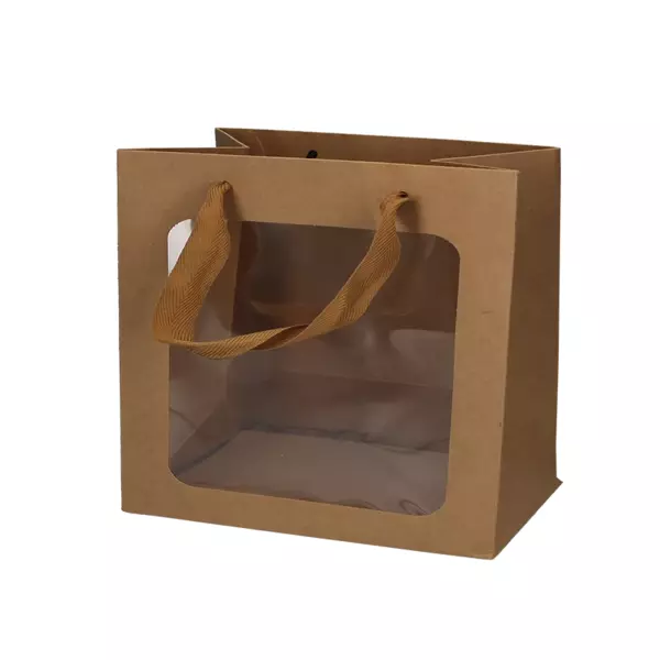 Draagtassen kraft met PET venster 180x110x135 mm