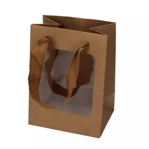 Draagtassen kraft met PET venster 110x80x150 mm