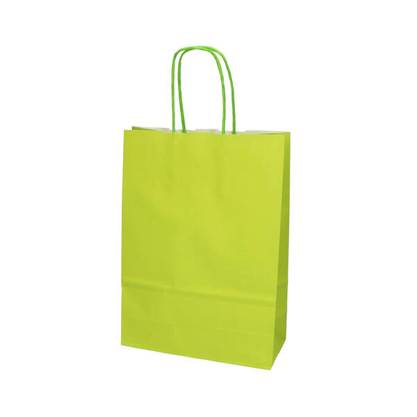 Draagtassen papier kraft lime 180x80x250mm met gedraaide papieren koordjes