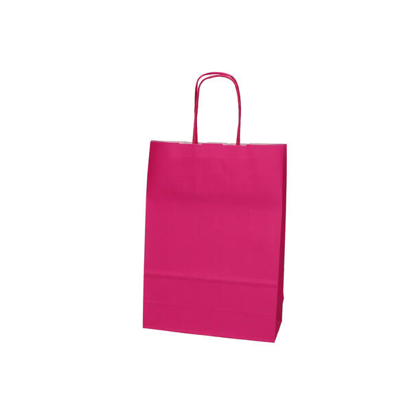 Draagtassen papier kraft fuchsia 180x80x250mm met gedraaide papieren koordjes
