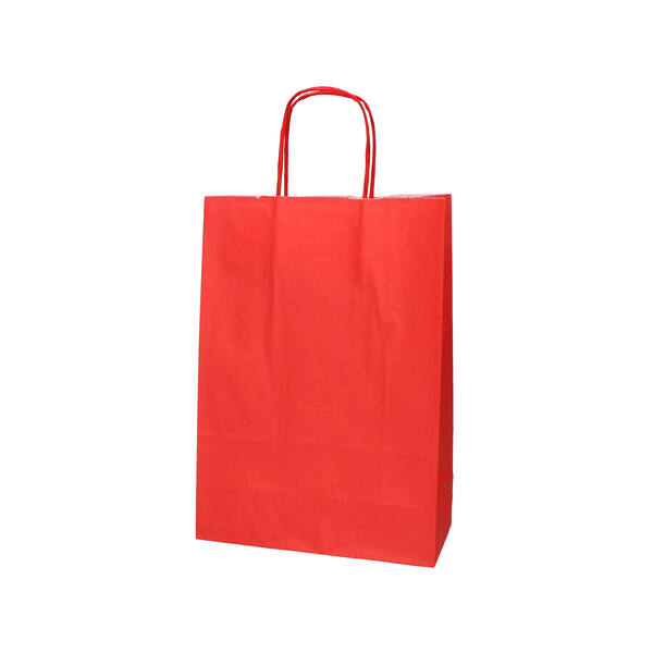Draagtassen gebleekt kraft rood 220x100x310 mm met gedraaide papieren koordjes