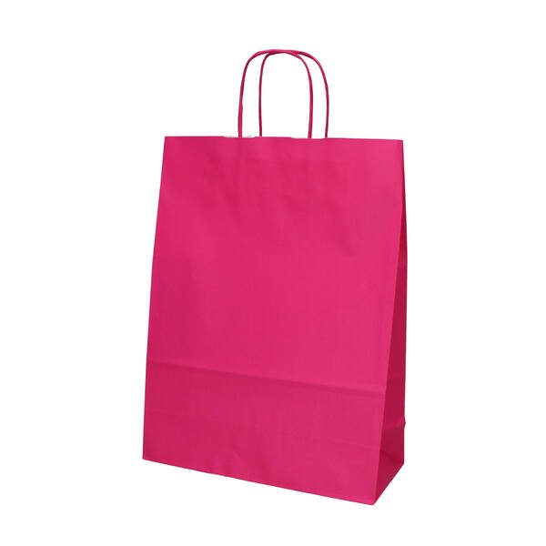 Draagtassen papier kraft fuchsia 260x110x345 mm met gedraaide papieren koordje