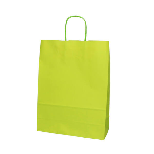 Draagtassen papier kraft lime 260x110x425 mm met gedraaide papieren koordjes