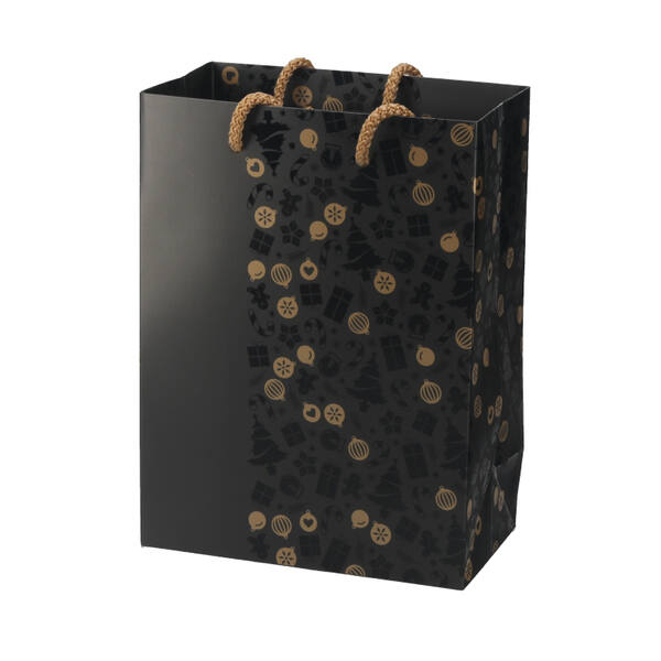 Draagtassen papier 'Black gold' 180x100x245 mm met gouden PP koorden