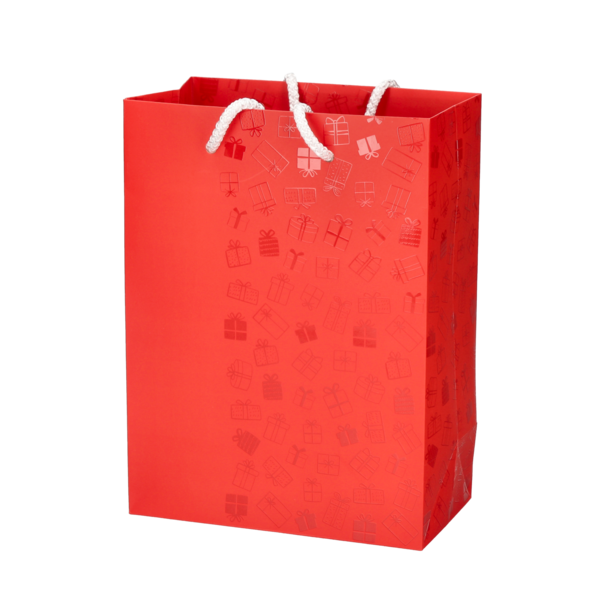 Draagtassen papier 'Rood met lak tekening' 180x100x245 mm met witte PP koorden