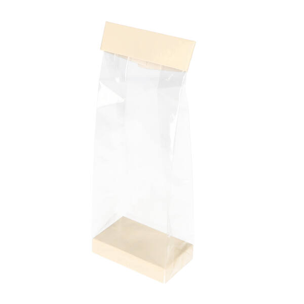 Zakken Elysée transparant met kartonnen bodem mat crème en sluiting ongemonteerd 80x50x250 mm