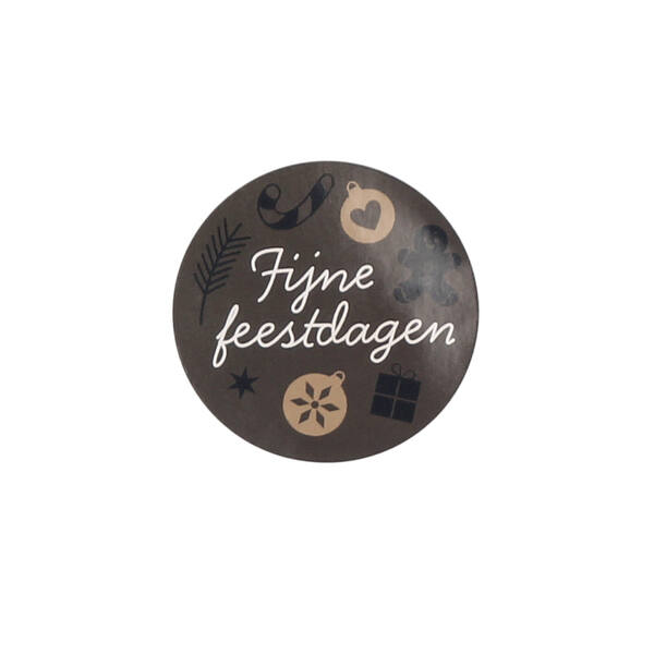 Etiketten 'Fijne Feestdagen' 'Black gold' ø 50 mm