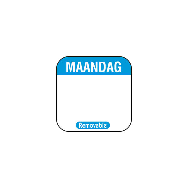 Daglabel 'Maandag' beschrijfbaar en verwijderbaar 25x25 mm