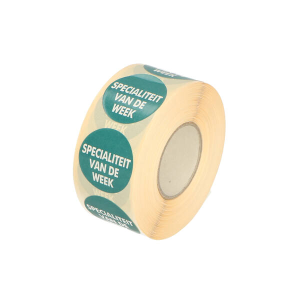 Zelfklevende etiketten blauw/groen bedrukking 'Specialiteit van de week' wit ø 35 mm