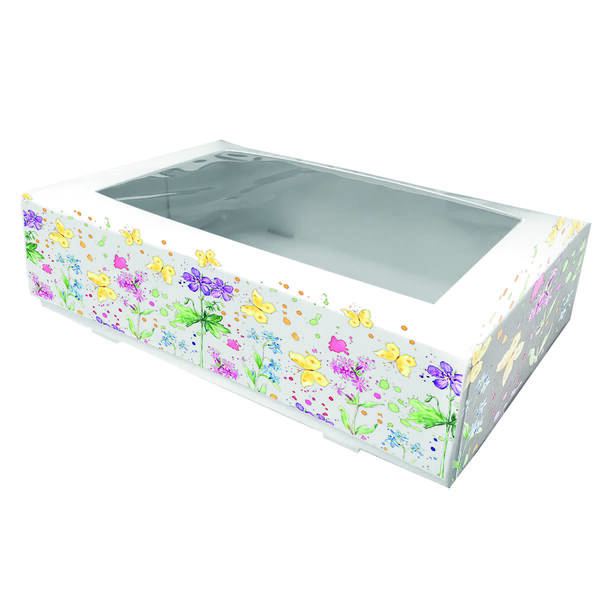 Gebaksdozen met venster (BV) 'Spring butterflies' 190x125x45 mm 6P