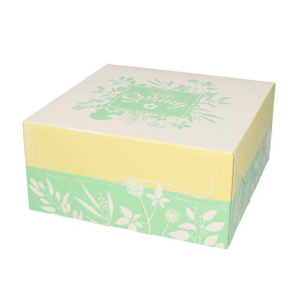 Gebaksdozen 'Hello Spring dessin HS1' geel/groen 190x190x90 mm