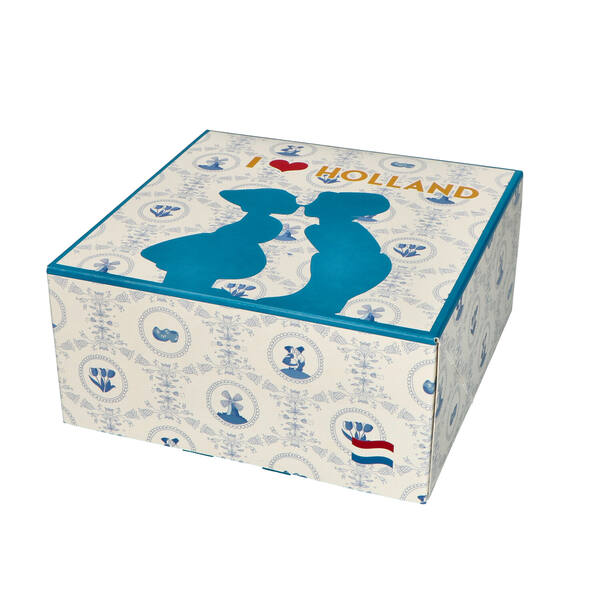 Gebaksdozen 'I love Holland dessin ILH1' blauw/wit 190x190x90 mm