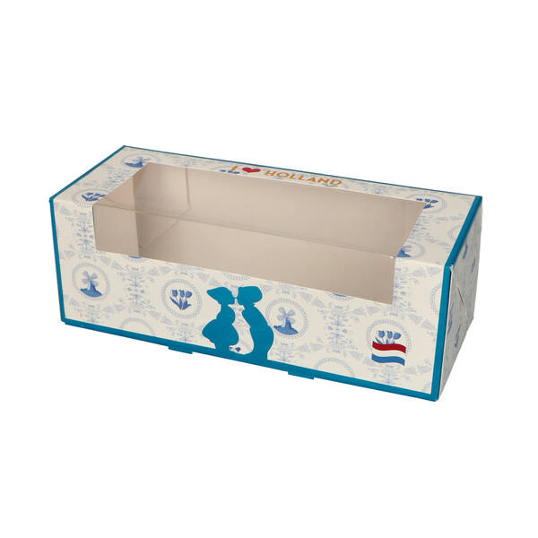 Gebaksdozen met venster (DLV) 'I love Holland dessin ILH1' blauw/wit 250x100x90 mm
