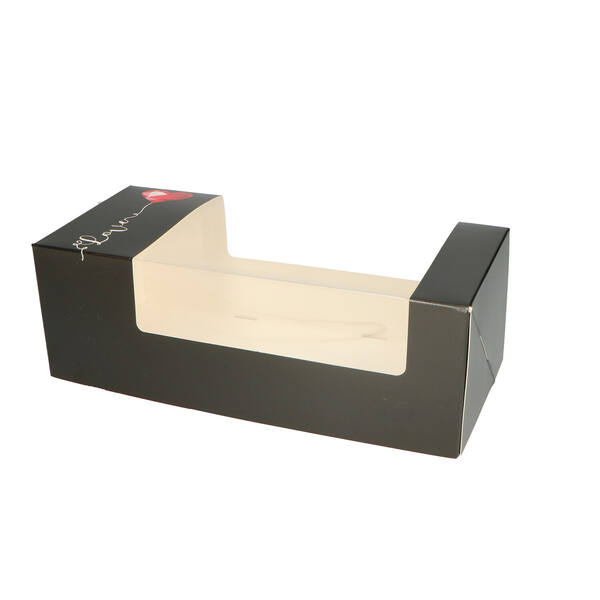 Gebaksdozen met venster 'Liefde dessin LOVE1' zwart/rood 260x120x90 mm 6P