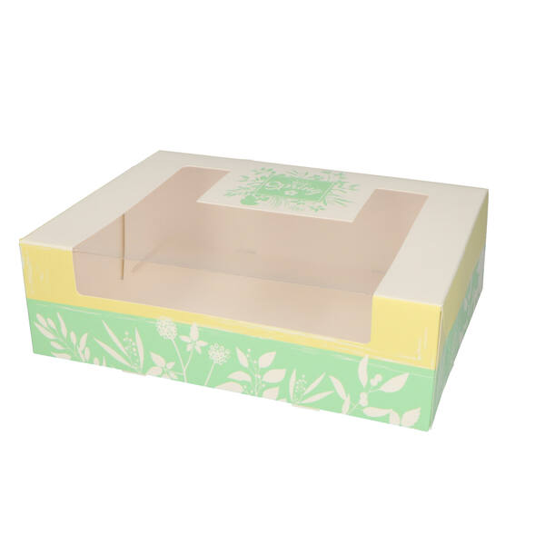 Gebaksdozen met venster (DLV) 'Hello Spring dessin HS1' geel/groen 260x200x80 mm