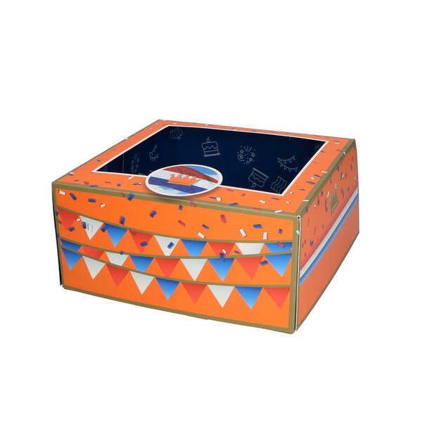 Gebaksdozen met venster (BV) 190x190x90 mm 6P dessin 'Kingsday oranje'