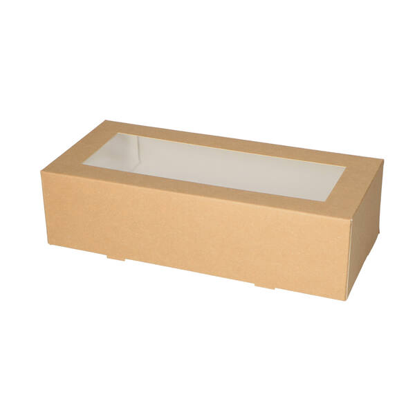 Gebaksdozen met venster (BV) kraft neutraal 260x120x70 mm 6P/4P