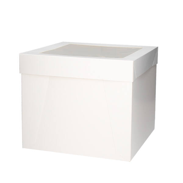 Gebaksdozen bodem en deksel met venster (BV) 'hoog' 350x350x300 mm/354x354x60 mm 4P met sleepvoetjes FSC