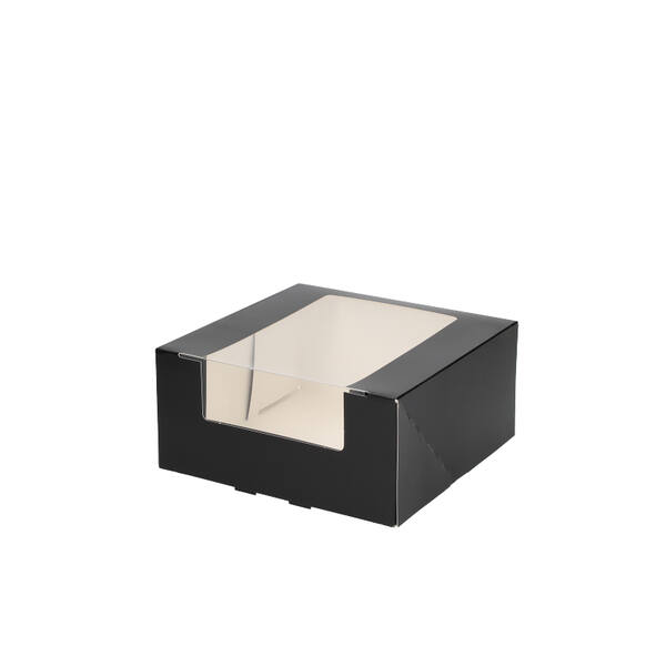 Gebaksdozen met venster (DLV) en rillijn zwart/neutraal 190x190x90 mm 6P