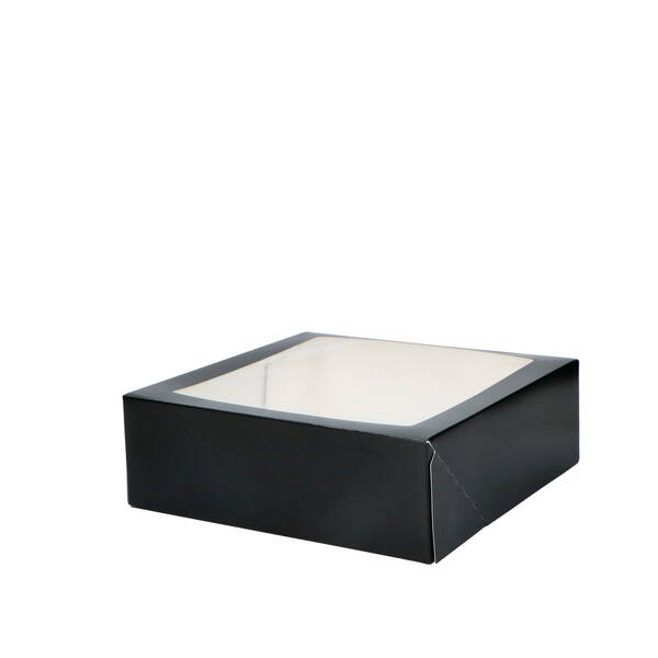 Gebaksdozen met venster (BV) 300x300x100 mm 6P/4P met zwanenhalssluiting neutraal/zwart