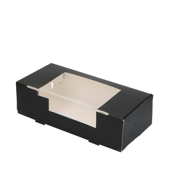 Gebaksdozen met venster (DLV) met rillijn zwart 180x90x50 mm 6P/4P FSC