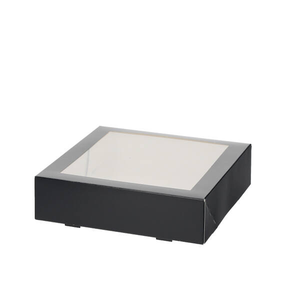 Gebaksdozen met venster (BV) 190x190x50 mm 6P zwart neutraal FSC