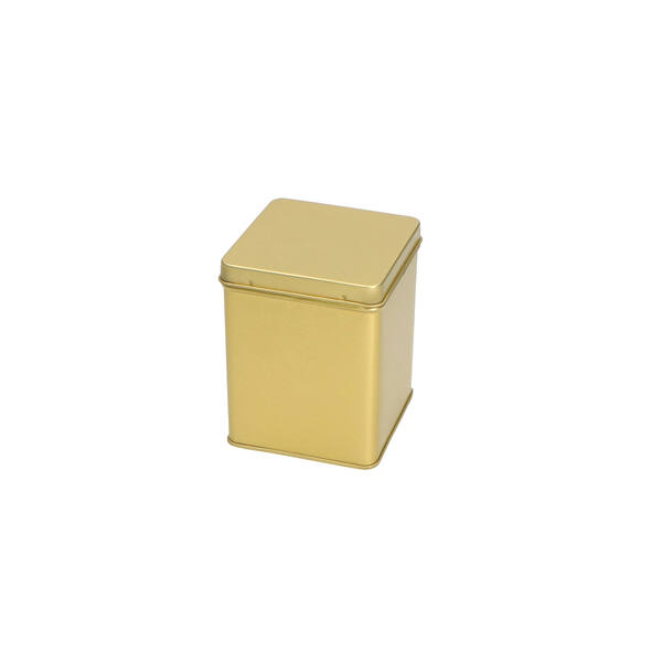 Blik vierkant 200 gram met scharnierdeksel goud 88x88x115 mm