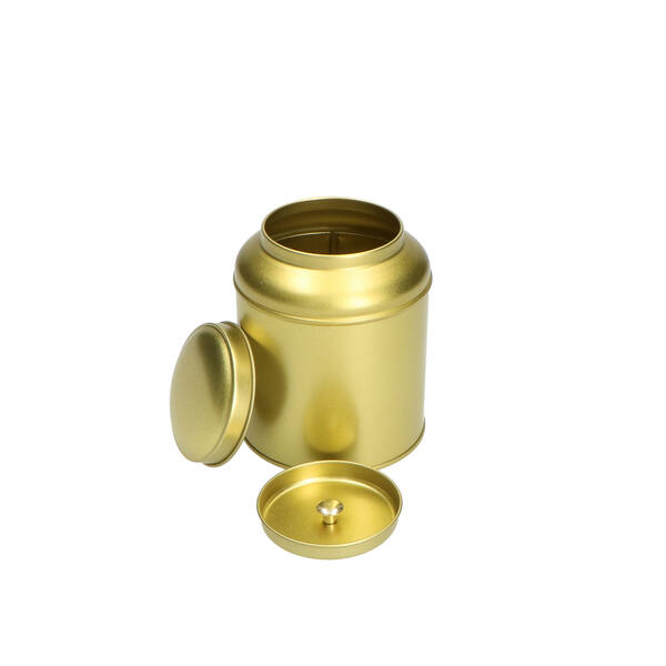 Blik rond met domed deksel en binnendeksel goud ø 90x115 mm
