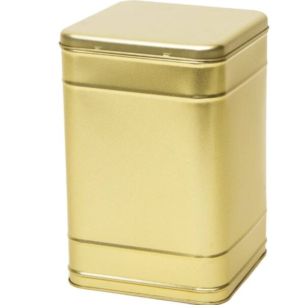 Blik vierkant 2 kg met scharnierdeksel goud 165x165x255 mm