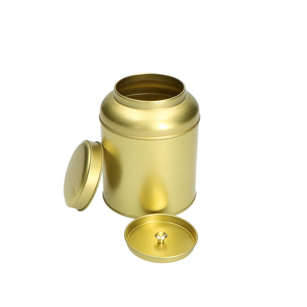 Blik rond met domed deksel en binnendeksel groot goud ø 100x130 mm