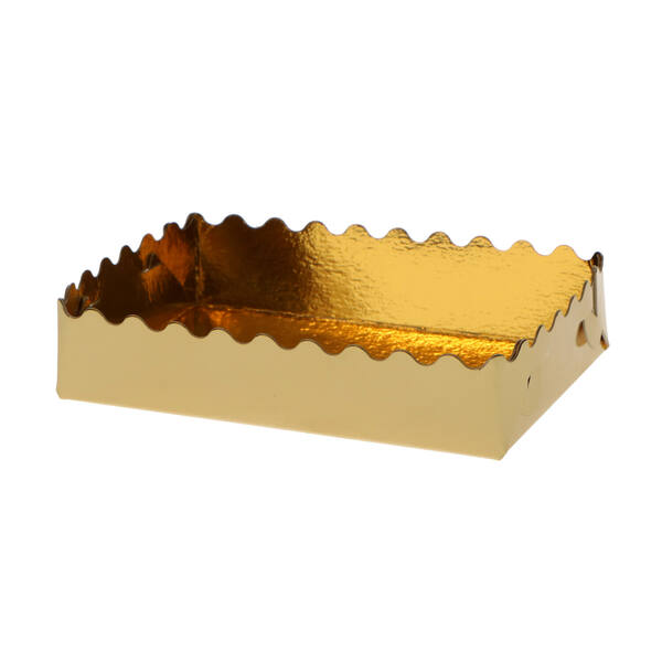 Bakken met geschulpte rand plano binnenzijde en buitenzijde goudkarton 110x75x25 mm