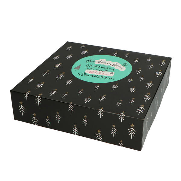 Kerstkransdozen 1 pond 'Timeless Santa' zwart 227x227x60 mm