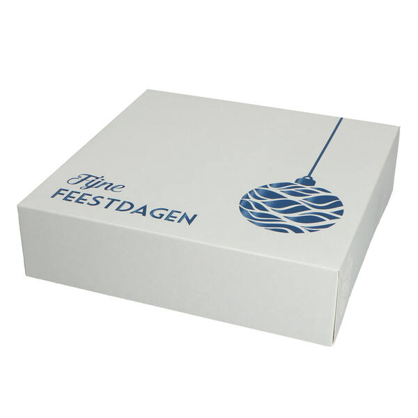 Kransdozen 1 pond 'Fijne feestdagen blauw' 227x227x60 mm