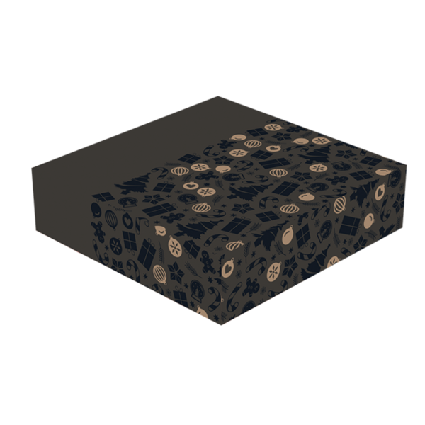 Kerstkransdozen deksel 1 pond dessin 'black gold neutraal met lak tekening' 227x227x60 mm 4P FSC