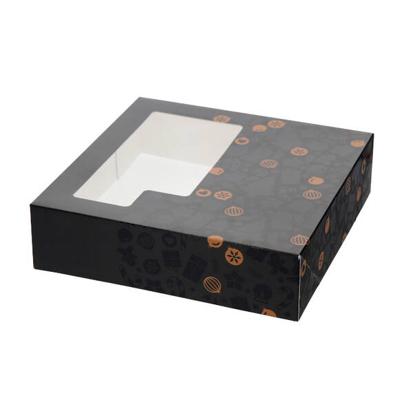 Kerstkransdozen deksel 1 pond met venster dessin 'black gold neutraal met lak tekening' 227x227x60 mm 4P FSC