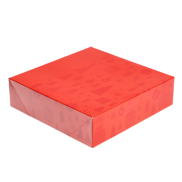 Kerstkransdozen deksel 1 pond dessin 'rood neutraal met lak tekening' 227x227x60 mm 4P FSC