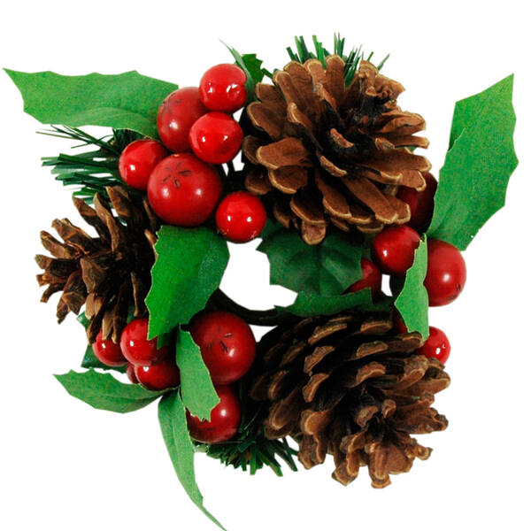 Kaarsenring bessen met dennenappel 12 cm