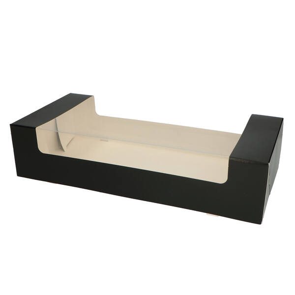 Kerststoldozen 3 pond met venster (3-zijdig) dessin zwart Deluxe 391x184x92 mm 6P