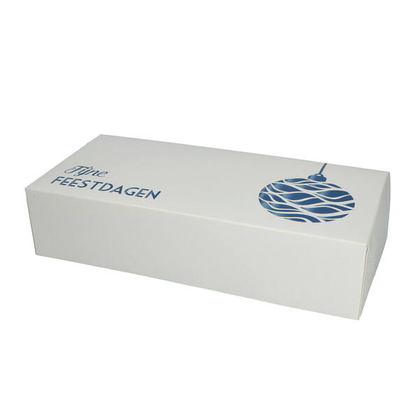 Kerststoldozen 1 pond - 240x160x80 mm 'Fijne feestdagen blauw'