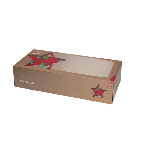Kerststoldozen 2 pond met venster (BV) 'Deep warm Christmas' 340x160x80 mm 6P FSC