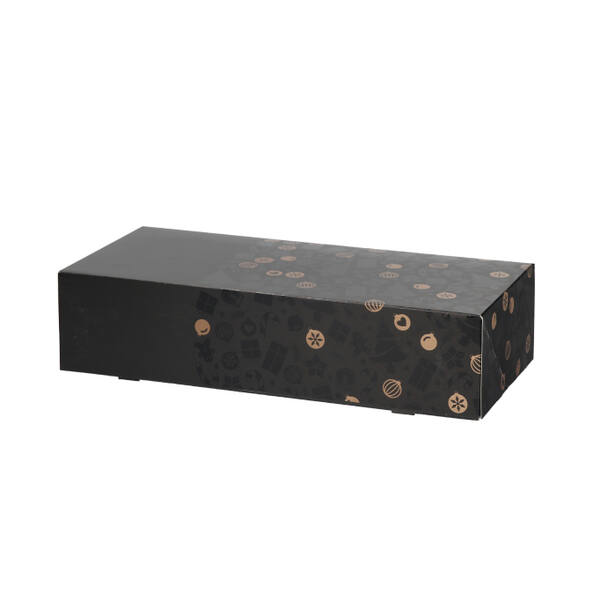 Kerststoldozen 2 pond dessin 'black gold neutraal met lak tekening' 340x160x80 mm 6P FSC