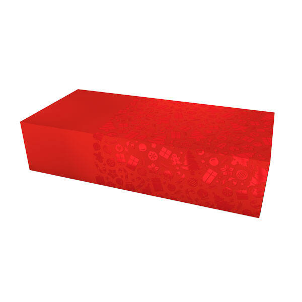 Kerststoldozen 3 pond dessin 'rood neutraal met lak tekening' 392x184x92 mm 6P met sleepvoetjes FSC