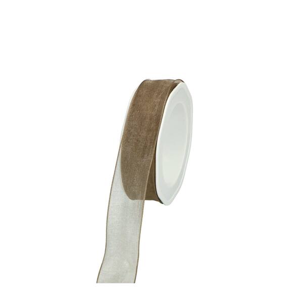 Lint organza taupe met draad taupe 25 mm x20 m 8.WOWE26-06
