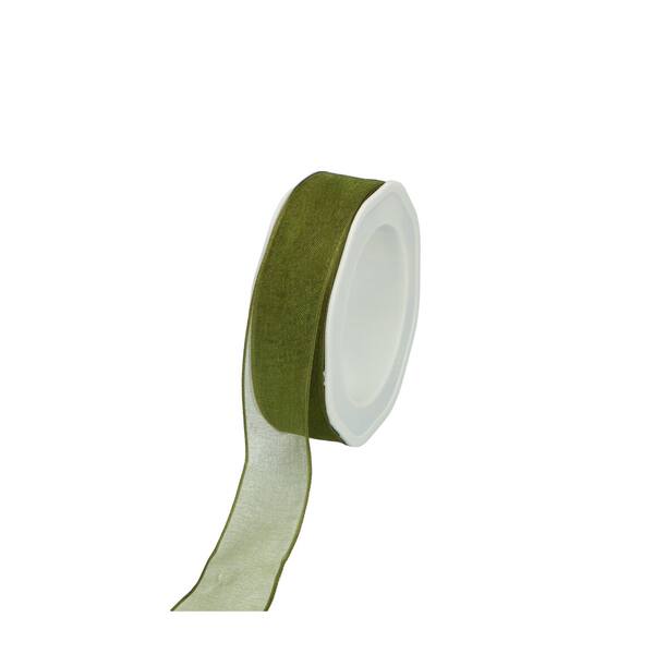 Lint organza donker mosgroen met draad 25 mm x 20 m